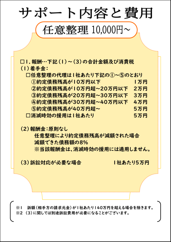 任意整理費用（１万円から）_司法書士なかしま事務所_2026年4月から