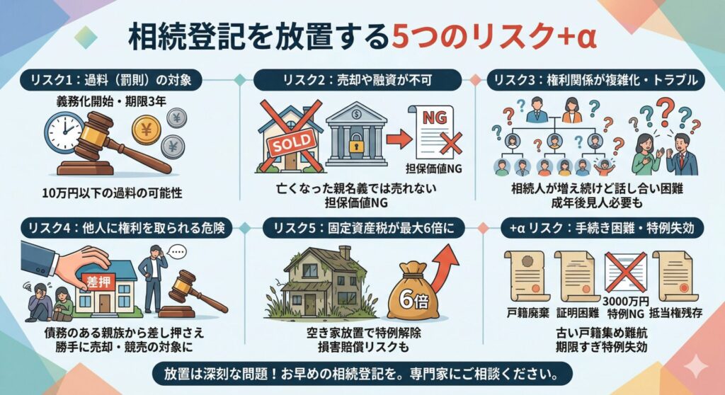 相続登記を放置する5つのリスク+α：過料以外の思わぬ落とし穴とは？